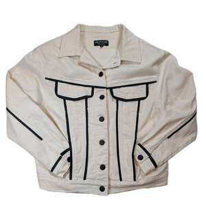 Pastiche Canvas Trucker Jacket Womens Small Ivory Cotton Contrast Utility